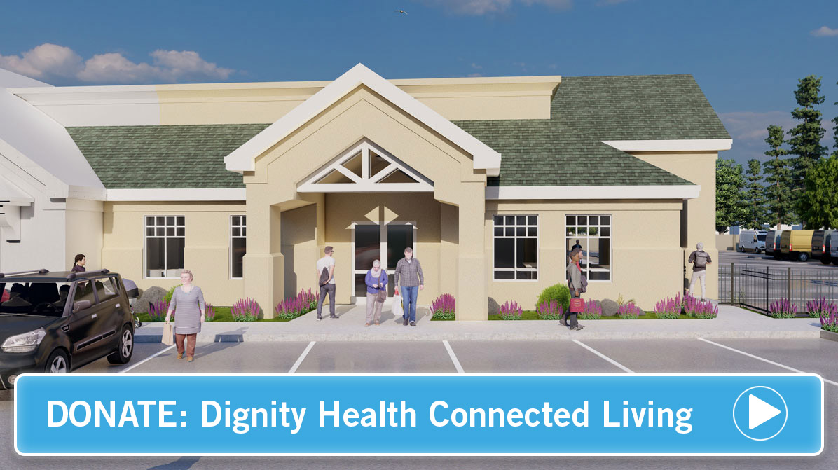 Dignity Health Connected Living Building with a button on top.